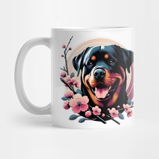 Rottweiler Enjoys Spring Amid Cherry Blossoms Mug